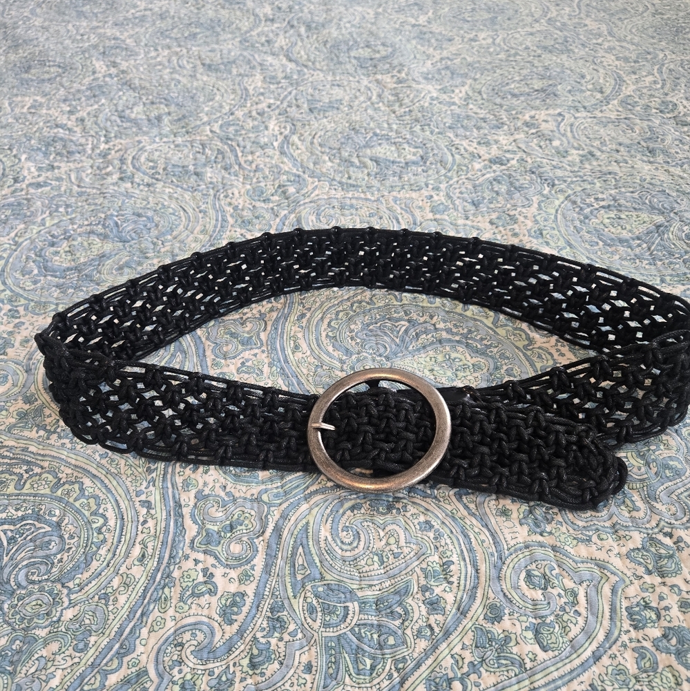 Black Woven Belt with Silver Buckle